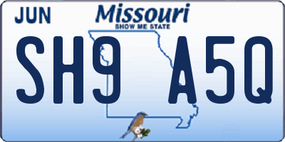 MO license plate SH9A5Q