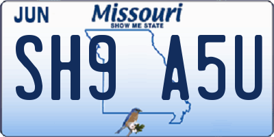 MO license plate SH9A5U