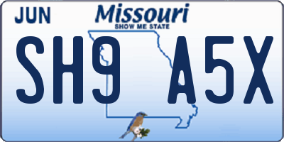 MO license plate SH9A5X