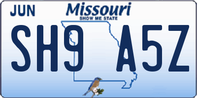 MO license plate SH9A5Z
