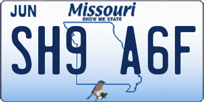 MO license plate SH9A6F