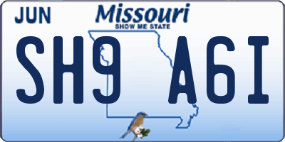 MO license plate SH9A6I