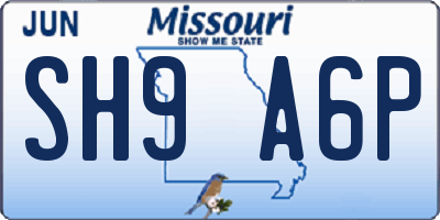 MO license plate SH9A6P