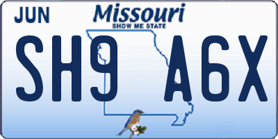 MO license plate SH9A6X