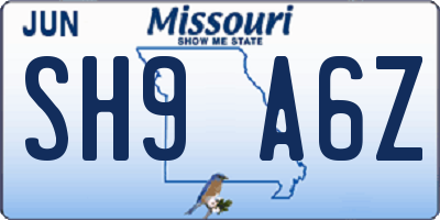 MO license plate SH9A6Z