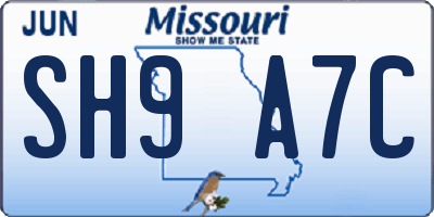 MO license plate SH9A7C