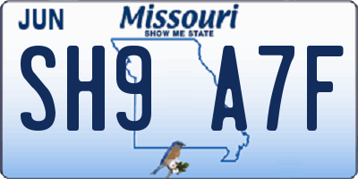 MO license plate SH9A7F