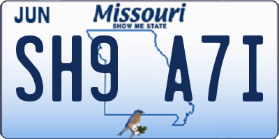 MO license plate SH9A7I