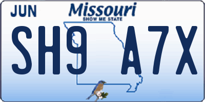 MO license plate SH9A7X