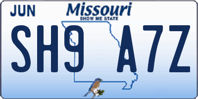 MO license plate SH9A7Z