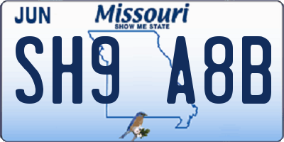 MO license plate SH9A8B