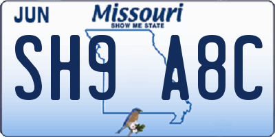 MO license plate SH9A8C