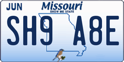 MO license plate SH9A8E