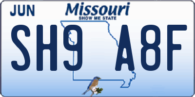 MO license plate SH9A8F