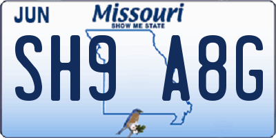 MO license plate SH9A8G