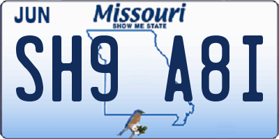 MO license plate SH9A8I