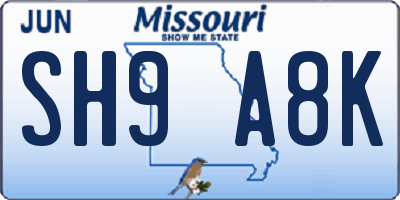 MO license plate SH9A8K
