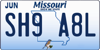 MO license plate SH9A8L