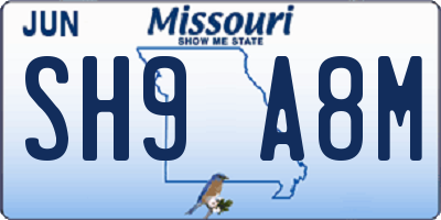 MO license plate SH9A8M