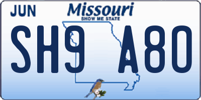 MO license plate SH9A8O