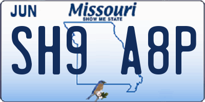 MO license plate SH9A8P
