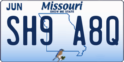 MO license plate SH9A8Q