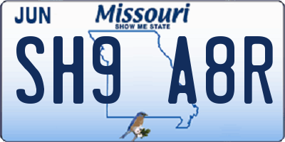 MO license plate SH9A8R