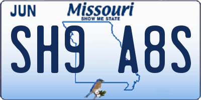 MO license plate SH9A8S