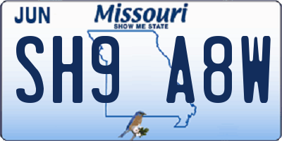 MO license plate SH9A8W