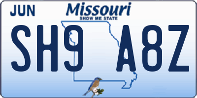 MO license plate SH9A8Z