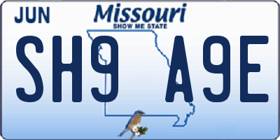 MO license plate SH9A9E