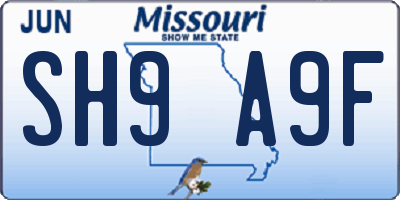 MO license plate SH9A9F