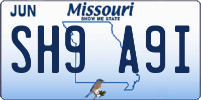 MO license plate SH9A9I