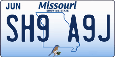 MO license plate SH9A9J