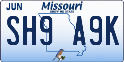 MO license plate SH9A9K