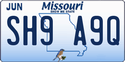 MO license plate SH9A9Q
