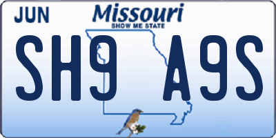 MO license plate SH9A9S