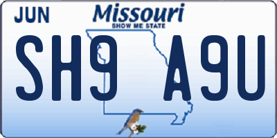 MO license plate SH9A9U
