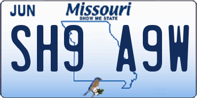 MO license plate SH9A9W