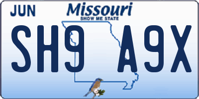 MO license plate SH9A9X