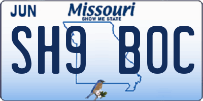 MO license plate SH9B0C