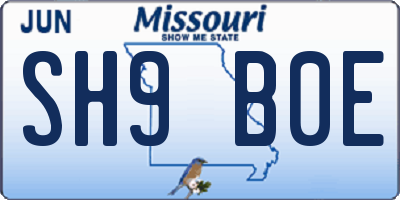 MO license plate SH9B0E
