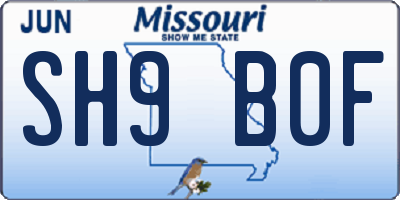 MO license plate SH9B0F