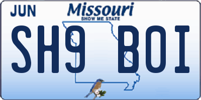 MO license plate SH9B0I
