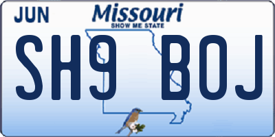 MO license plate SH9B0J