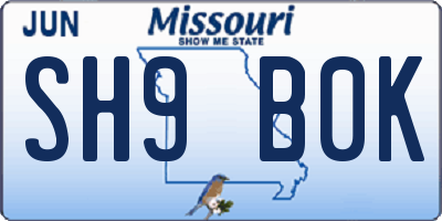 MO license plate SH9B0K