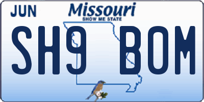 MO license plate SH9B0M