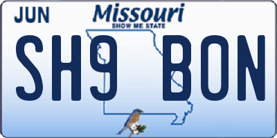 MO license plate SH9B0N