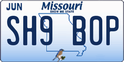 MO license plate SH9B0P