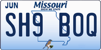 MO license plate SH9B0Q
